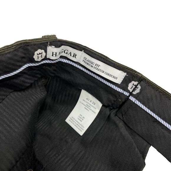 Haggar Premium Stretch Corduroy Pants Men's Size 40x29 Mltry Green Classic Fit - Picture 5 of 8